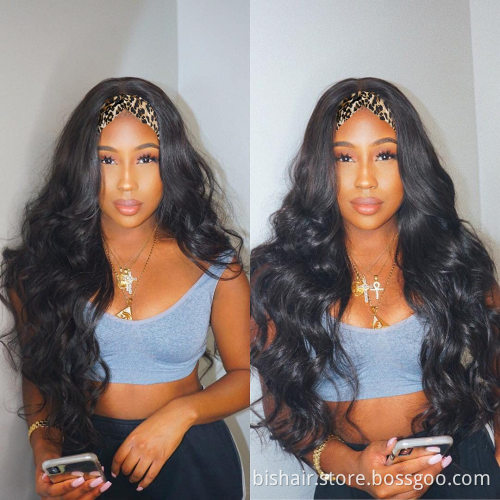 Long wavy headband wig black non-colloidal wave synthetic wig, suitable for women, headband, natural color wholesale